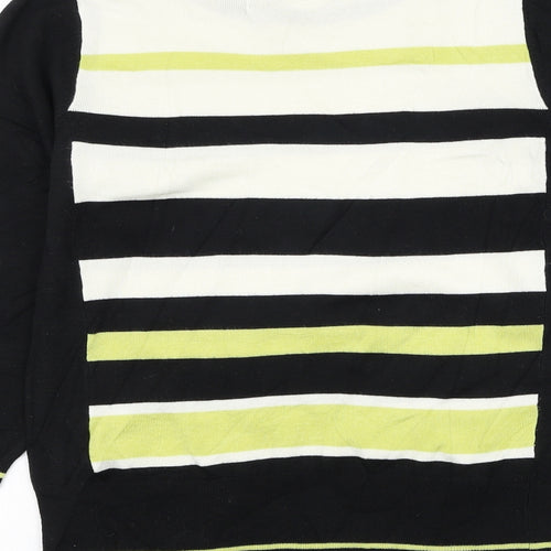 Debenhams Womens Black Round Neck Striped Acrylic Pullover Jumper Size 12