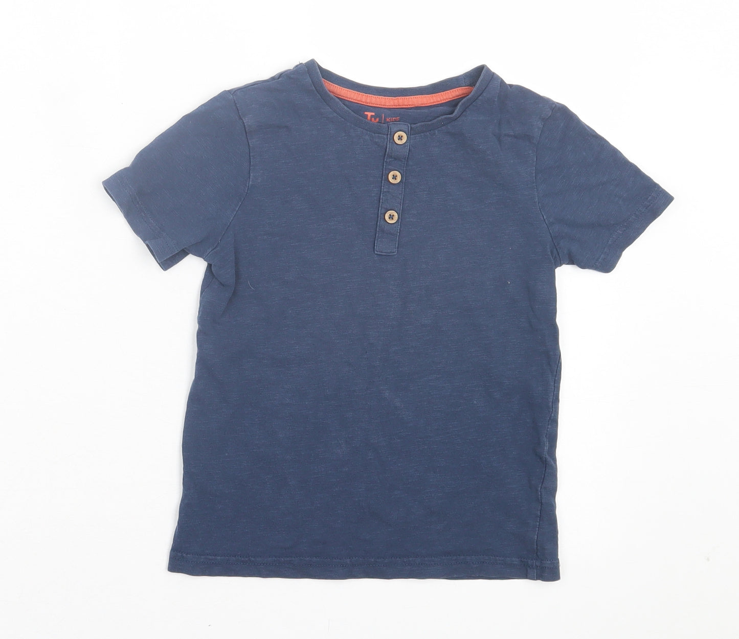 TU Boys Blue Cotton Basic T-Shirt Size 3-4 Years Henley Button