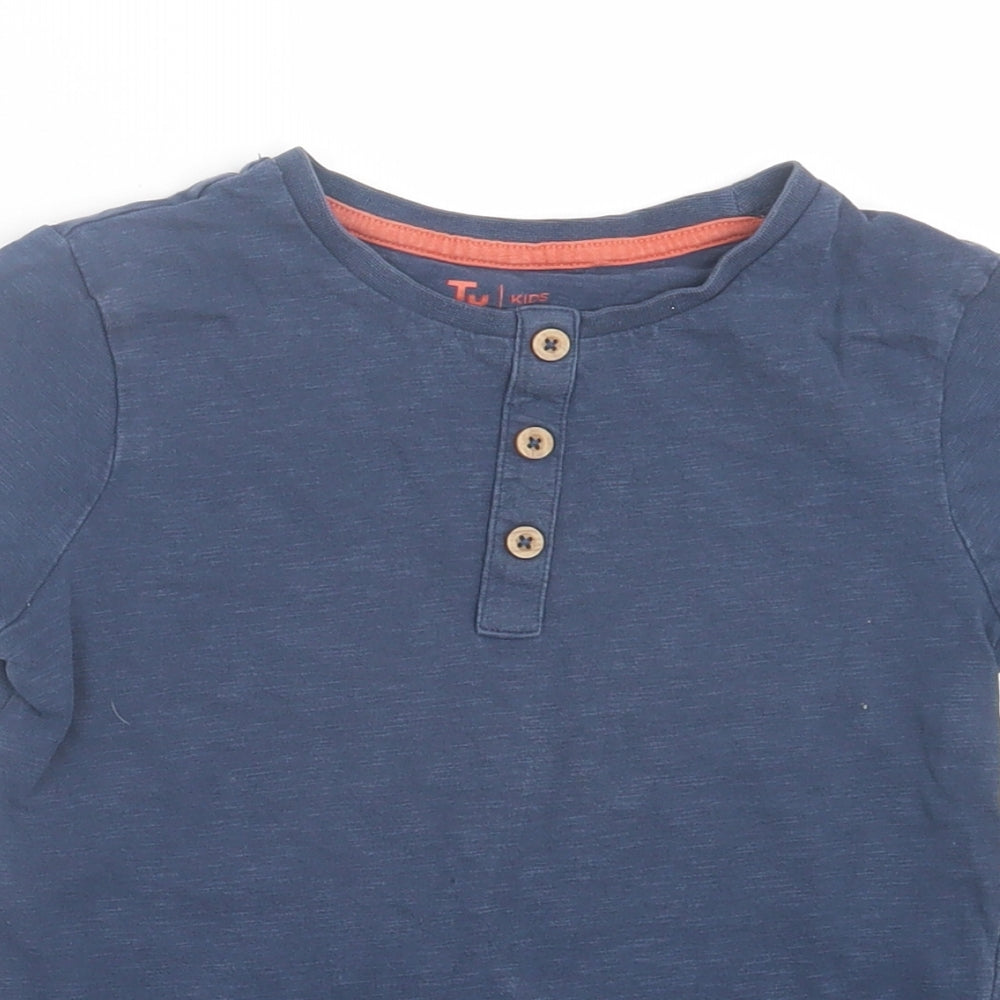 TU Boys Blue Cotton Basic T-Shirt Size 3-4 Years Henley Button