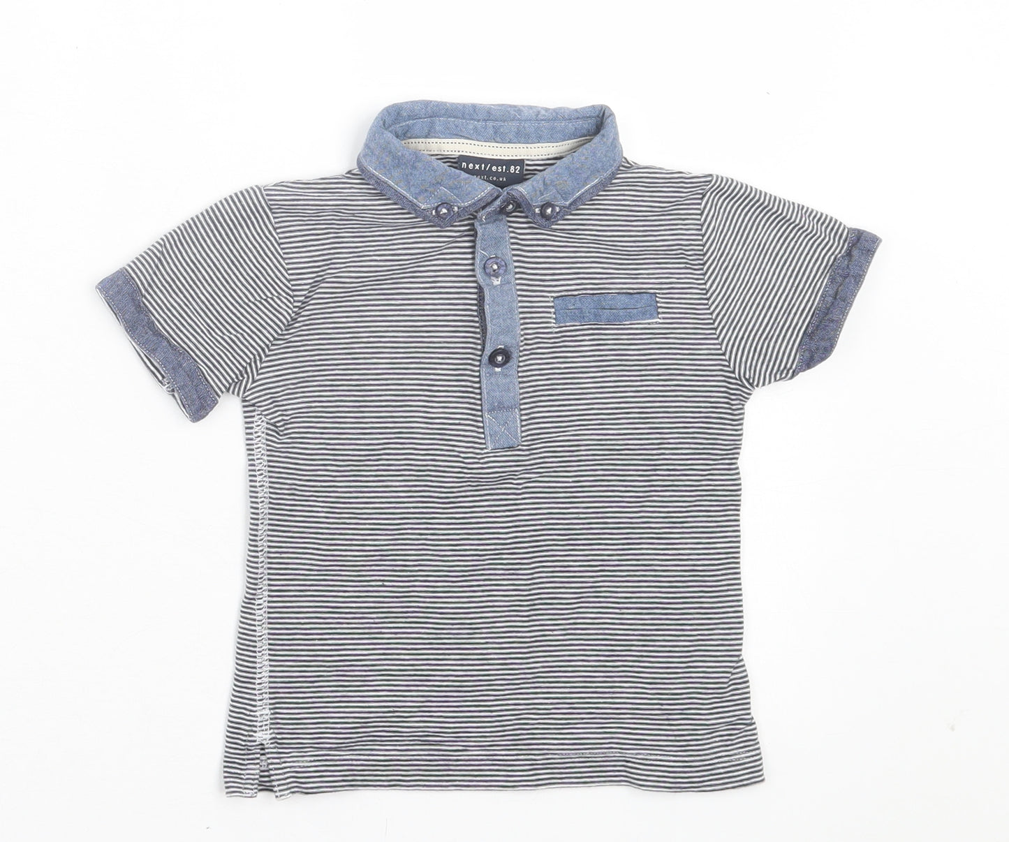 NEXT Boys Black Striped Cotton Basic Polo Size 2 Years Collared Button - Pocket Detail
