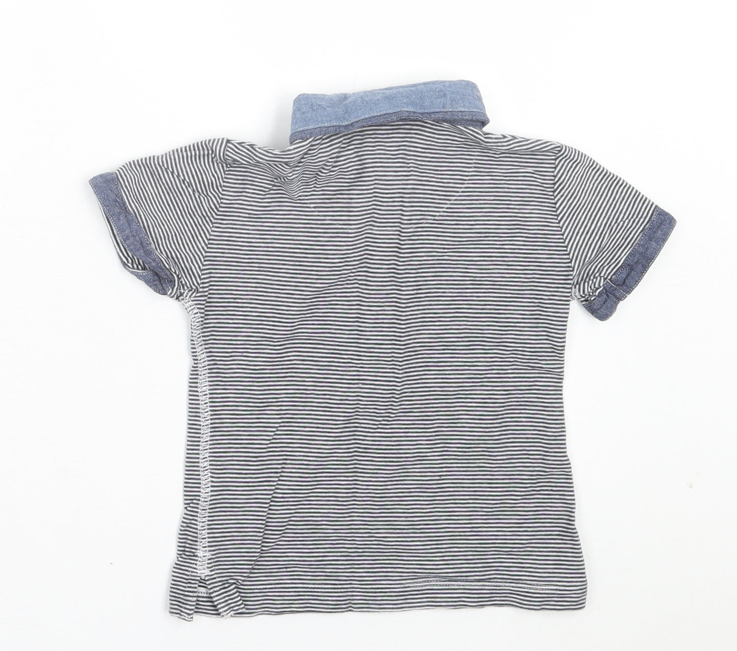 NEXT Boys Black Striped Cotton Basic Polo Size 2 Years Collared Button - Pocket Detail