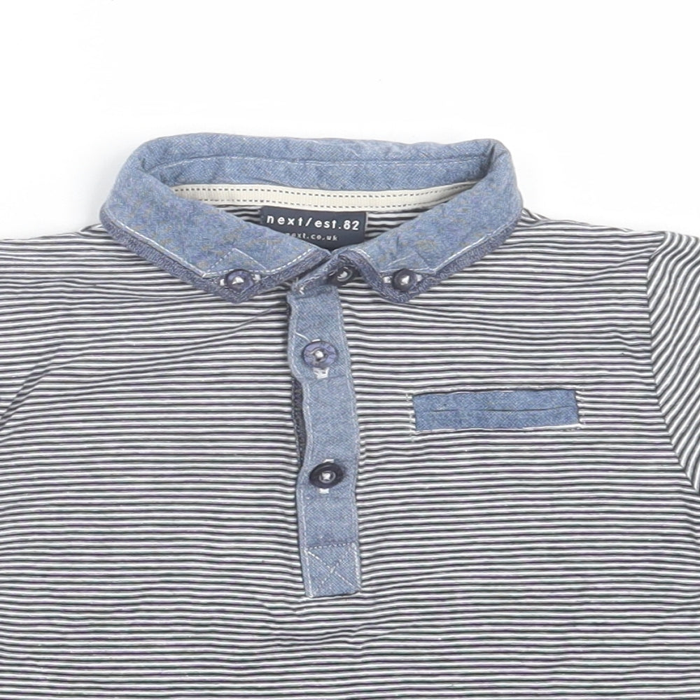 NEXT Boys Black Striped Cotton Basic Polo Size 2 Years Collared Button - Pocket Detail