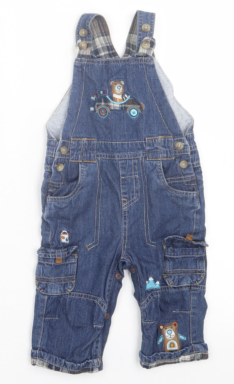 TU Baby Blue Cotton Dungaree Outfit/Set Size 6-9 Months Snap - Bear