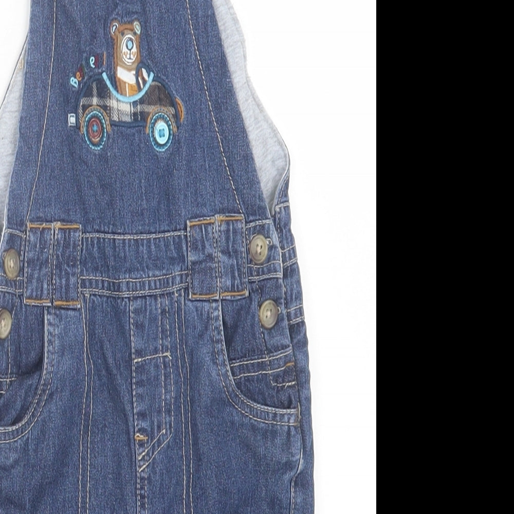 TU Baby Blue Cotton Dungaree Outfit/Set Size 6-9 Months Snap - Bear