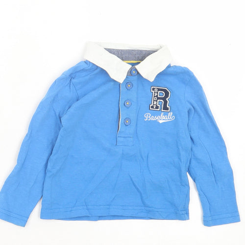 Dunnes Stores Boys Blue Cotton Basic Polo Size 9-12 Months Collared Button - Baseball