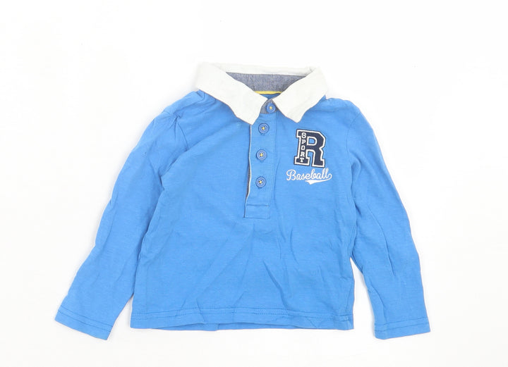 Dunnes Stores Boys Blue Cotton Basic Polo Size 9-12 Months Collared Button - Baseball