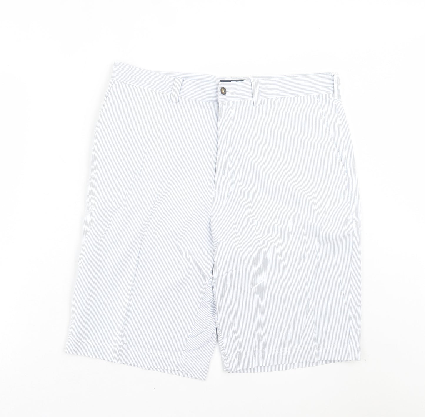 Blue Harbour Mens Blue Striped Cotton Chino Shorts Size 36 in L10 in Regular Button
