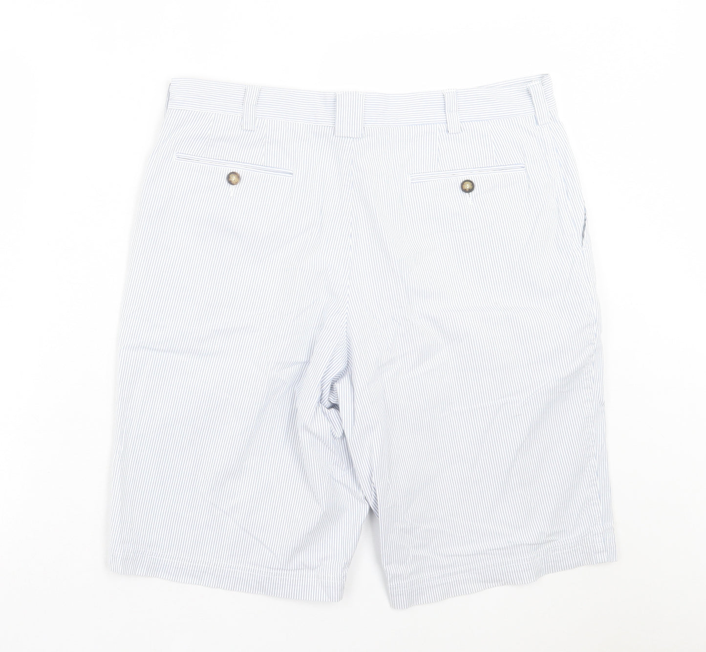 Blue Harbour Mens Blue Striped Cotton Chino Shorts Size 36 in L10 in Regular Button