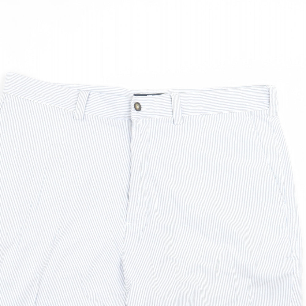 Blue Harbour Mens Blue Striped Cotton Chino Shorts Size 36 in L10 in Regular Button