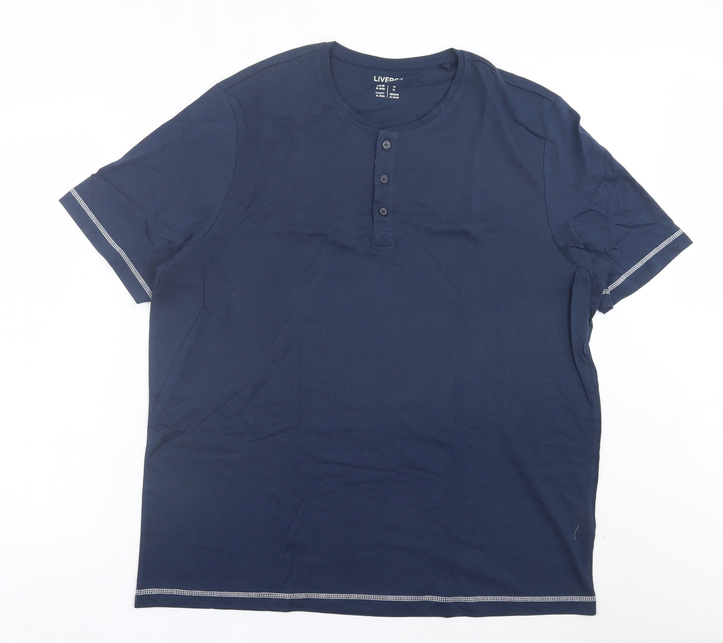 Livergy Mens Blue Cotton T-Shirt Size XL Henley