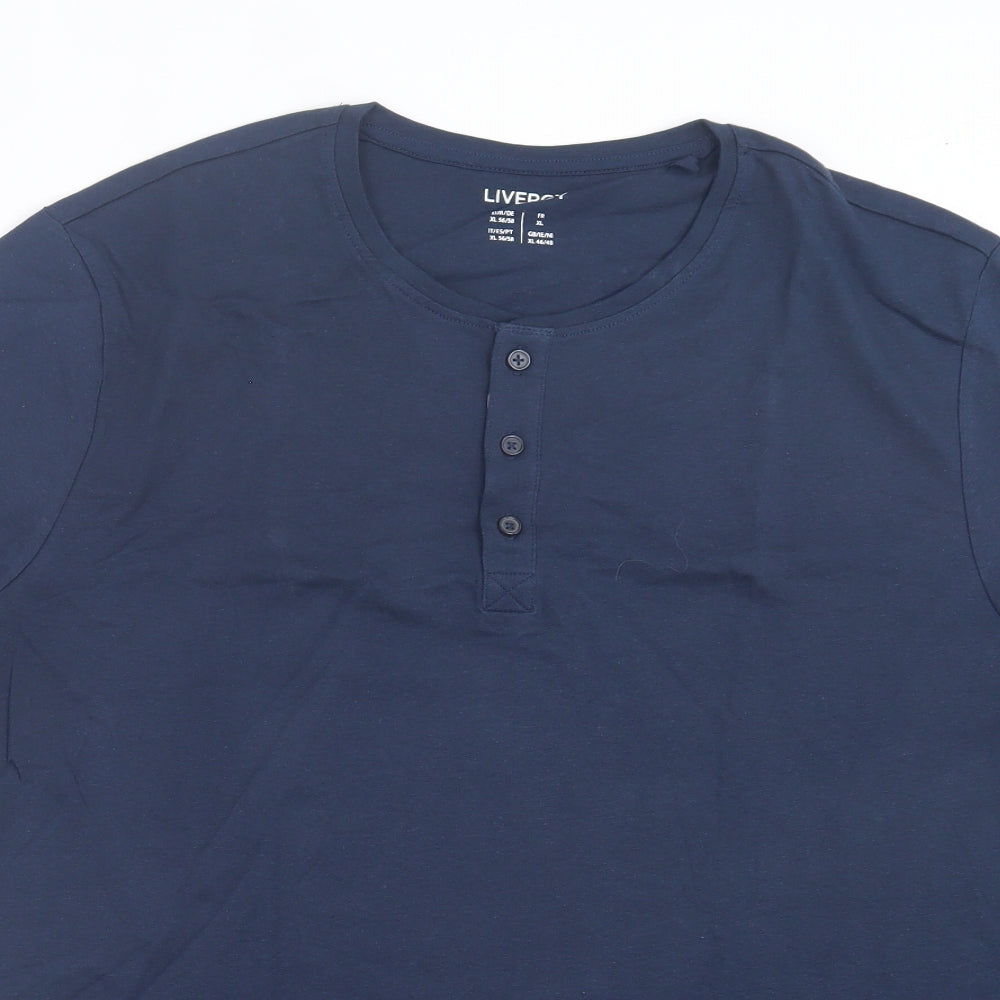 Livergy Mens Blue Cotton T-Shirt Size XL Henley