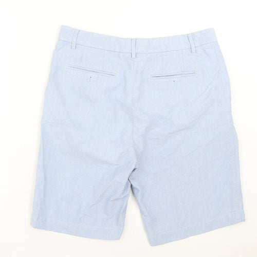 Marks and Spencer Mens Blue Cotton Bermuda Shorts Size 36 in L9 in Regular Hook & Eye