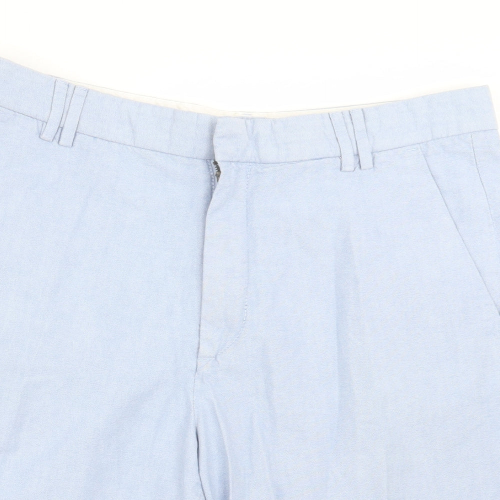 Marks and Spencer Mens Blue Cotton Bermuda Shorts Size 36 in L9 in Regular Hook & Eye
