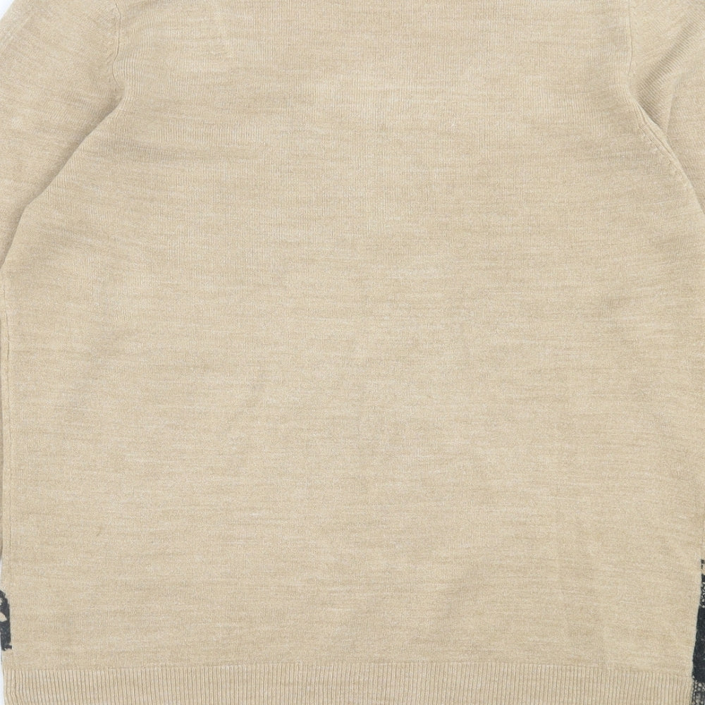 Marks and Spencer Womens Brown Crew Neck Floral Acrylic Pullover Jumper Size 14