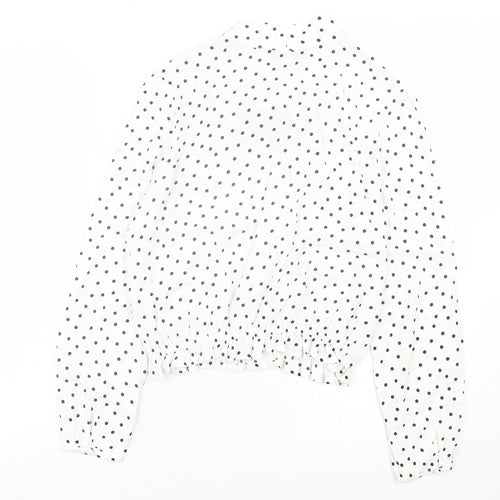 Marks and Spencer Womens White Polka Dot Polyester Basic Blouse Size 10 V-Neck - Lettuce Edging