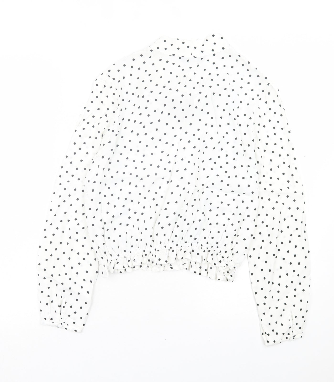 Marks and Spencer Womens White Polka Dot Polyester Basic Blouse Size 10 V-Neck - Lettuce Edging