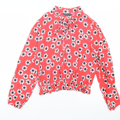 Marks and Spencer Womens Red Floral Polyester Basic Blouse Size 10 V-Neck