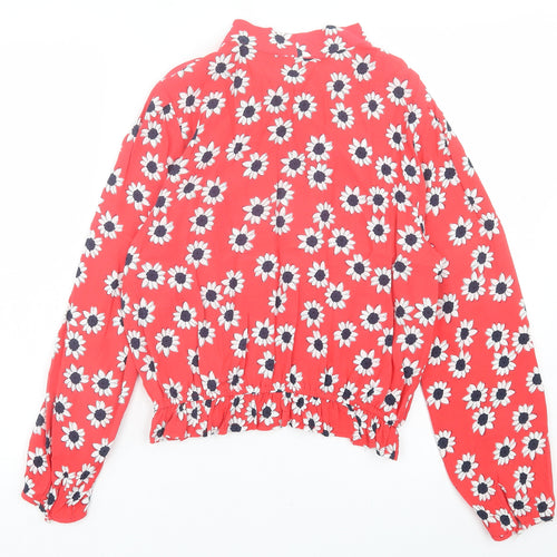 Marks and Spencer Womens Red Floral Polyester Basic Blouse Size 10 V-Neck