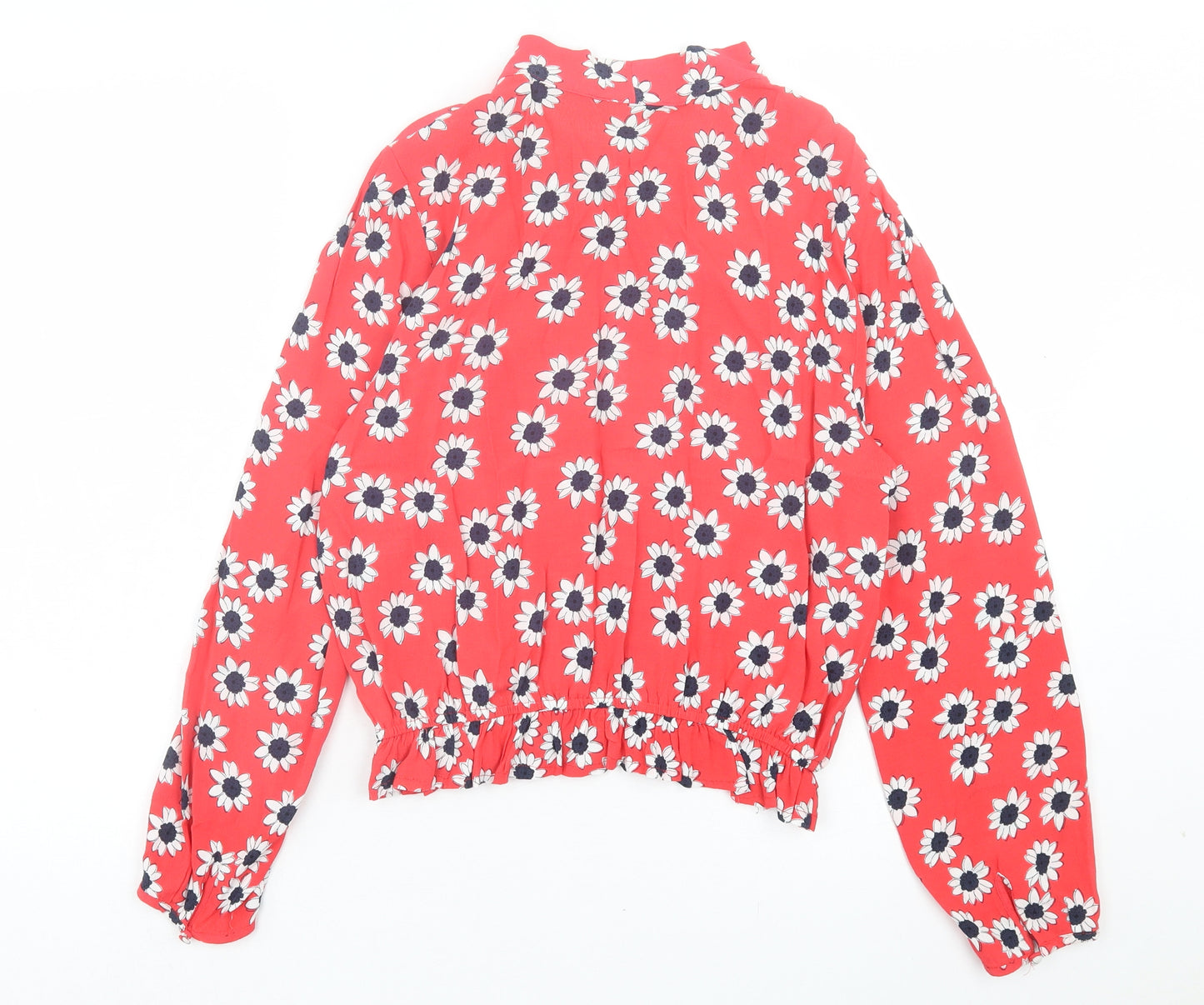 Marks and Spencer Womens Red Floral Polyester Basic Blouse Size 10 V-Neck