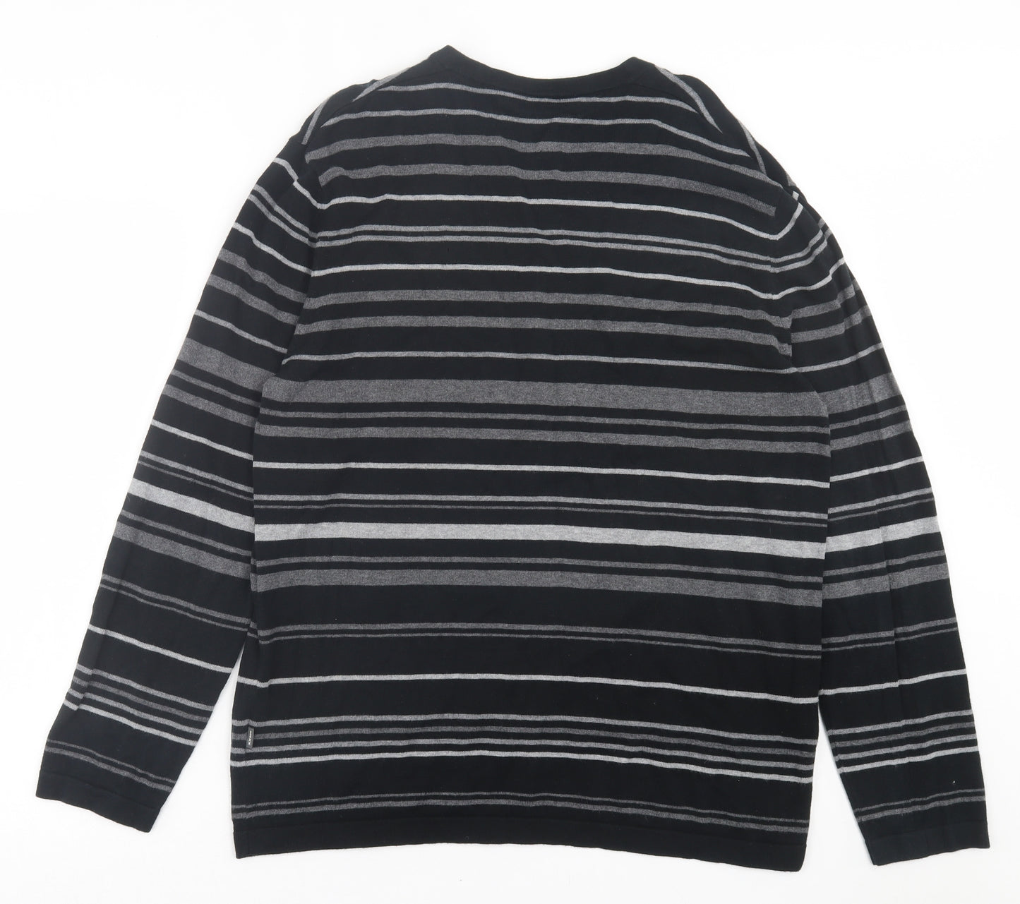 Mexx Mens Black V-Neck Striped Cotton Pullover Jumper Size L