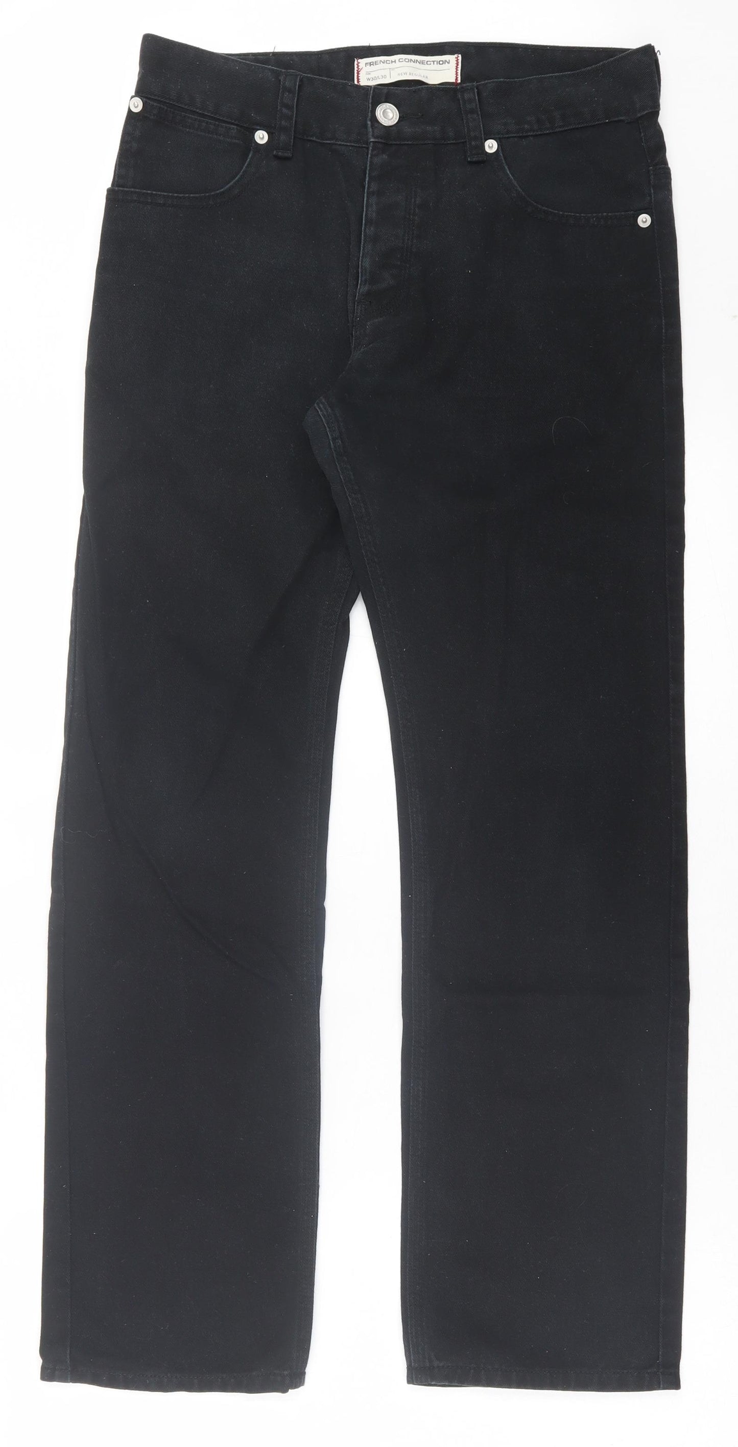 French Connection Mens Black Cotton Straight Jeans Size 30 in L30 in Regular Button