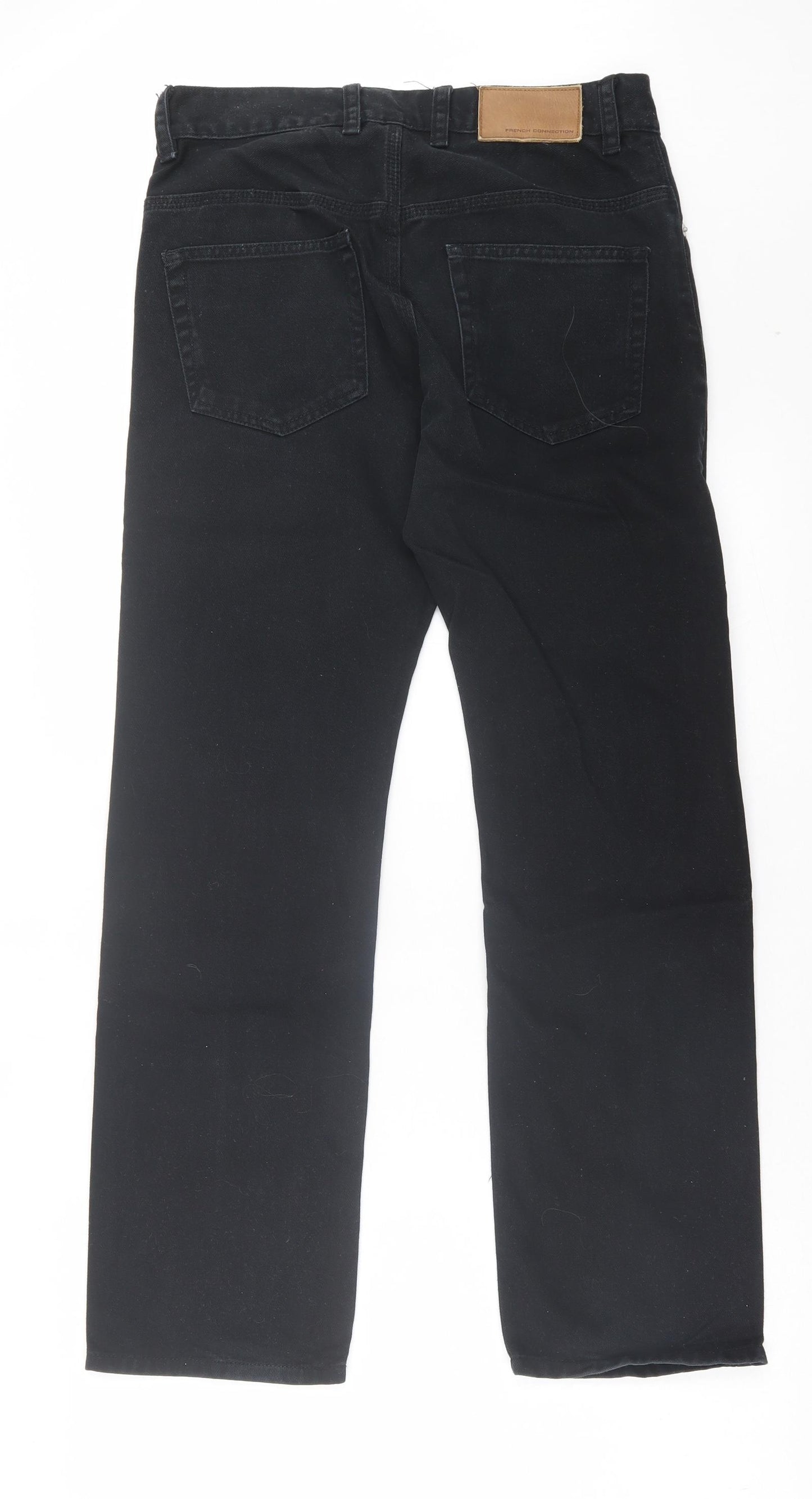 French Connection Mens Black Cotton Straight Jeans Size 30 in L30 in Regular Button