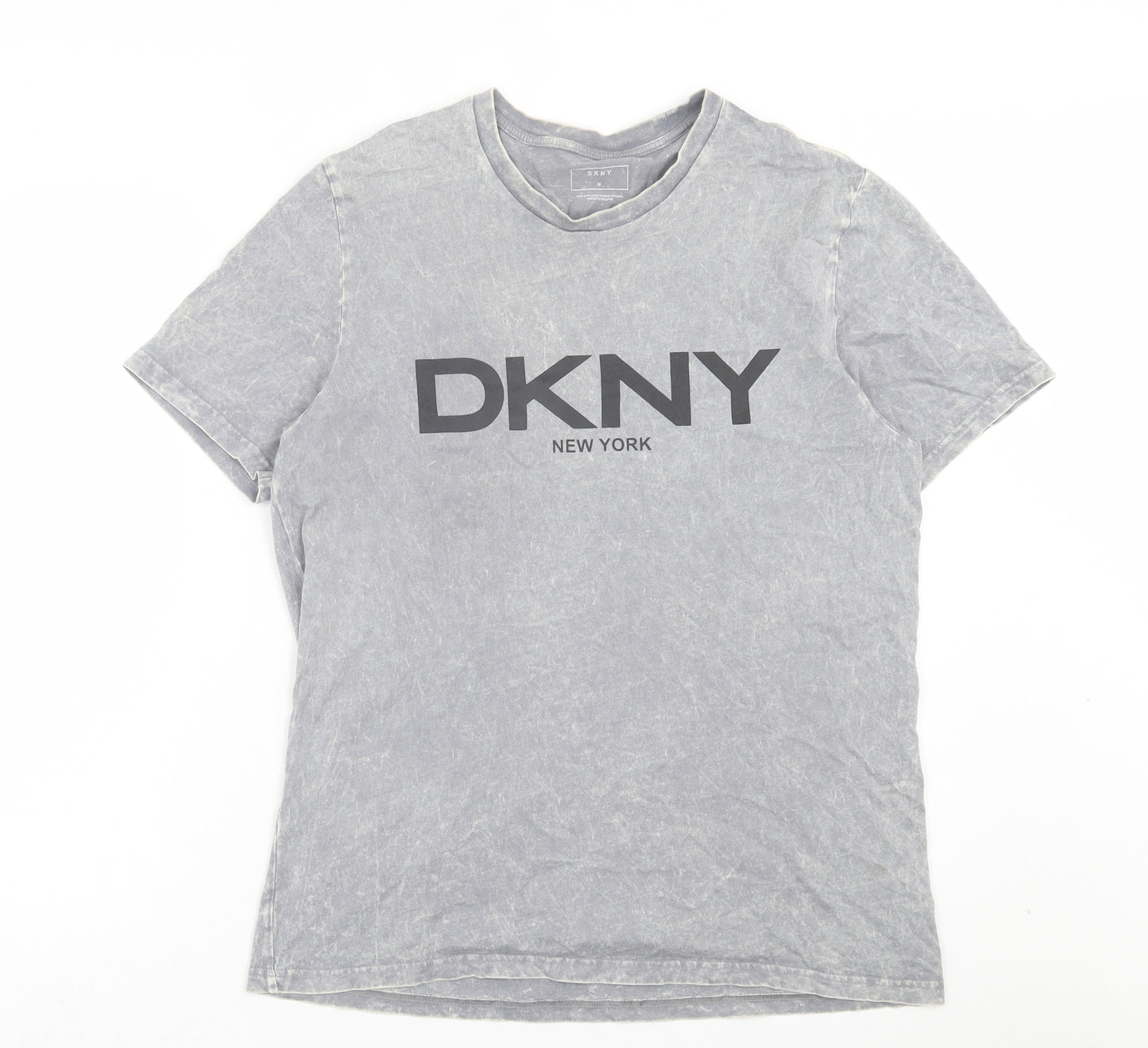 DKNY Mens Grey Cotton T-Shirt Size S Crew Neck - Acid Wash
