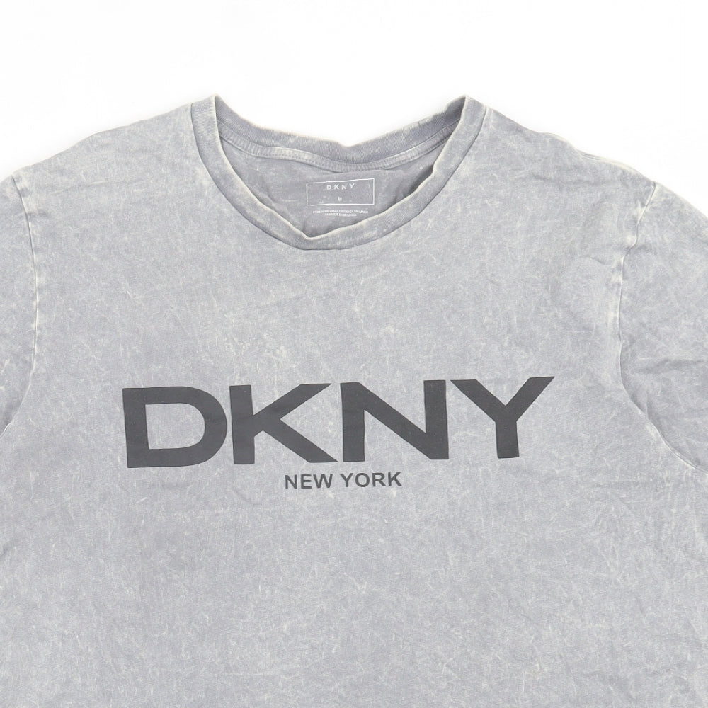 DKNY Mens Grey Cotton T-Shirt Size S Crew Neck - Acid Wash