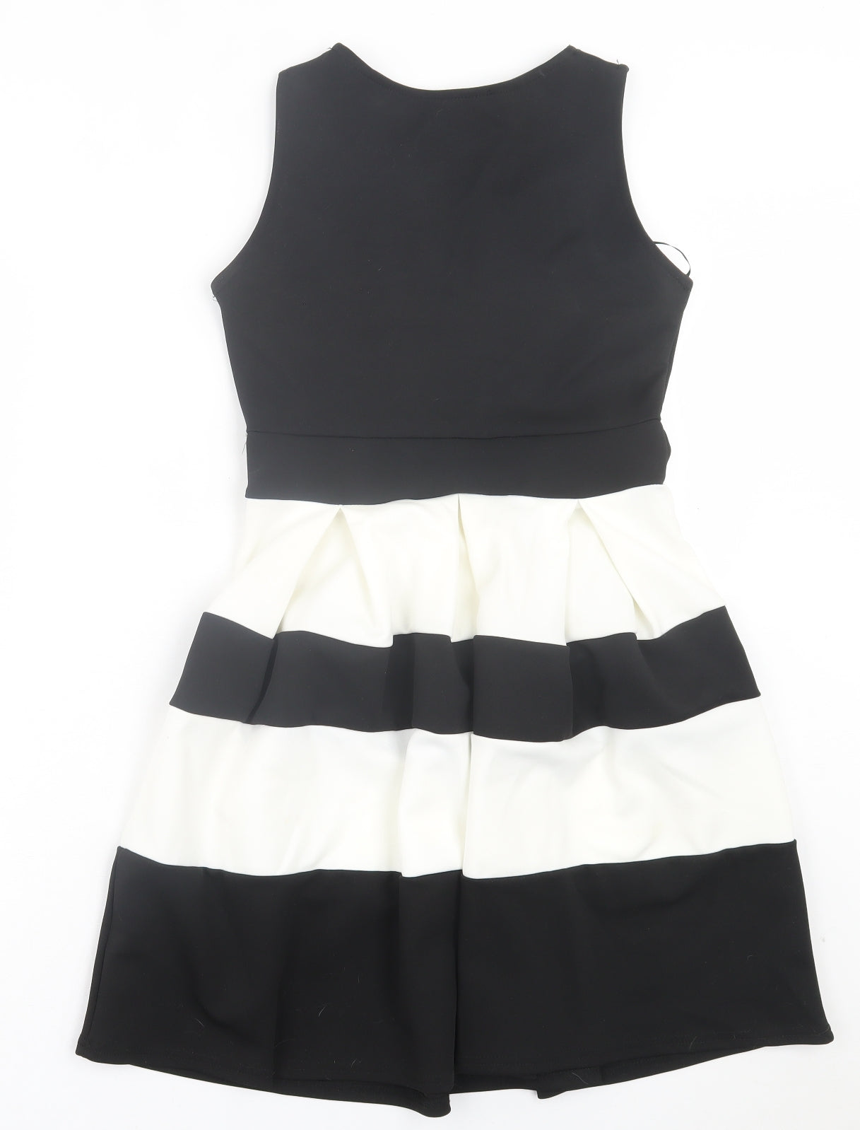 Quiz Womens Black Striped Polyester Skater Dress Size 10 V-Neck Pullover