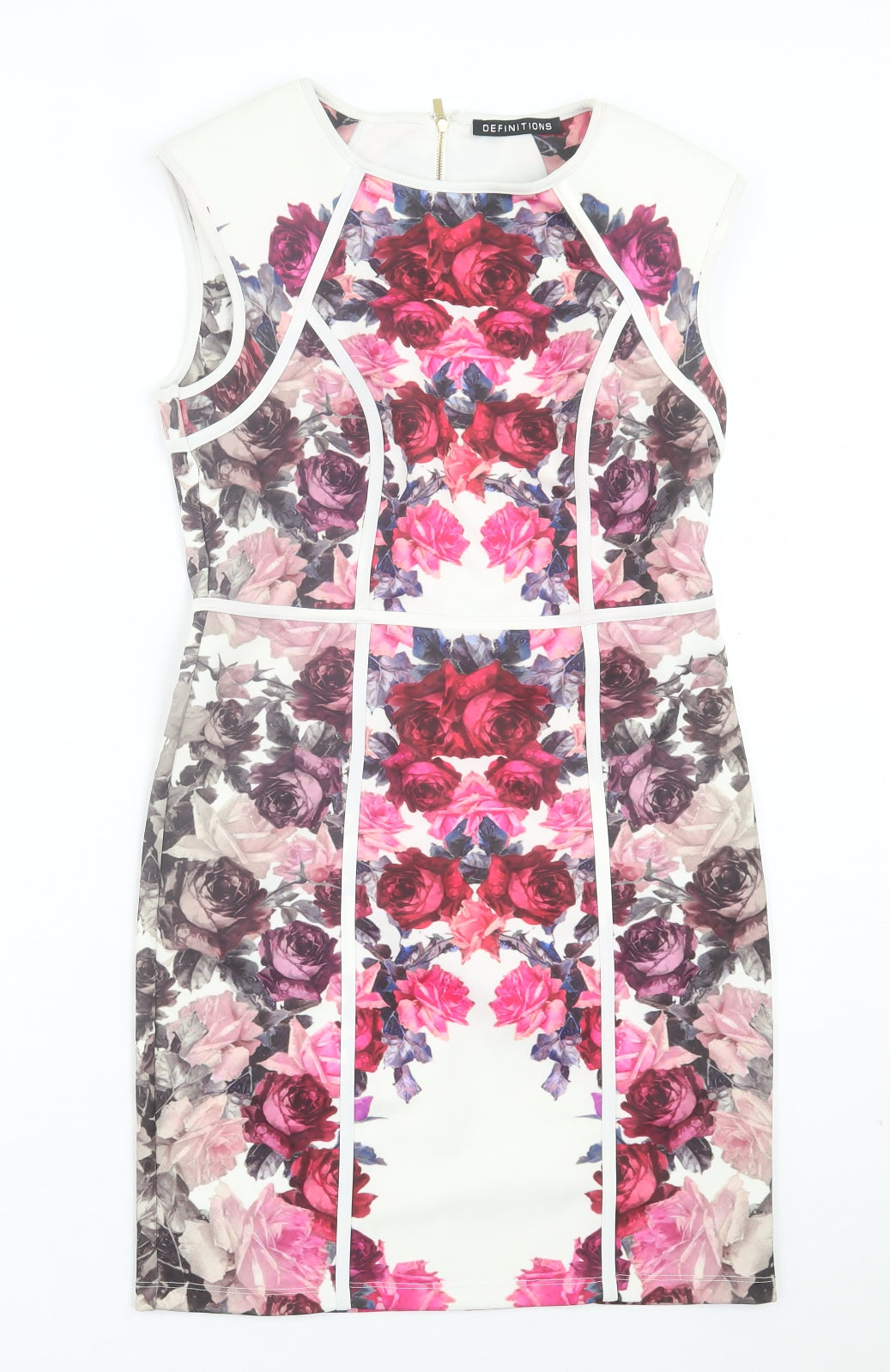 Definitions Womens Pink Floral Polyester Sheath Size 10 Crew Neck Zip