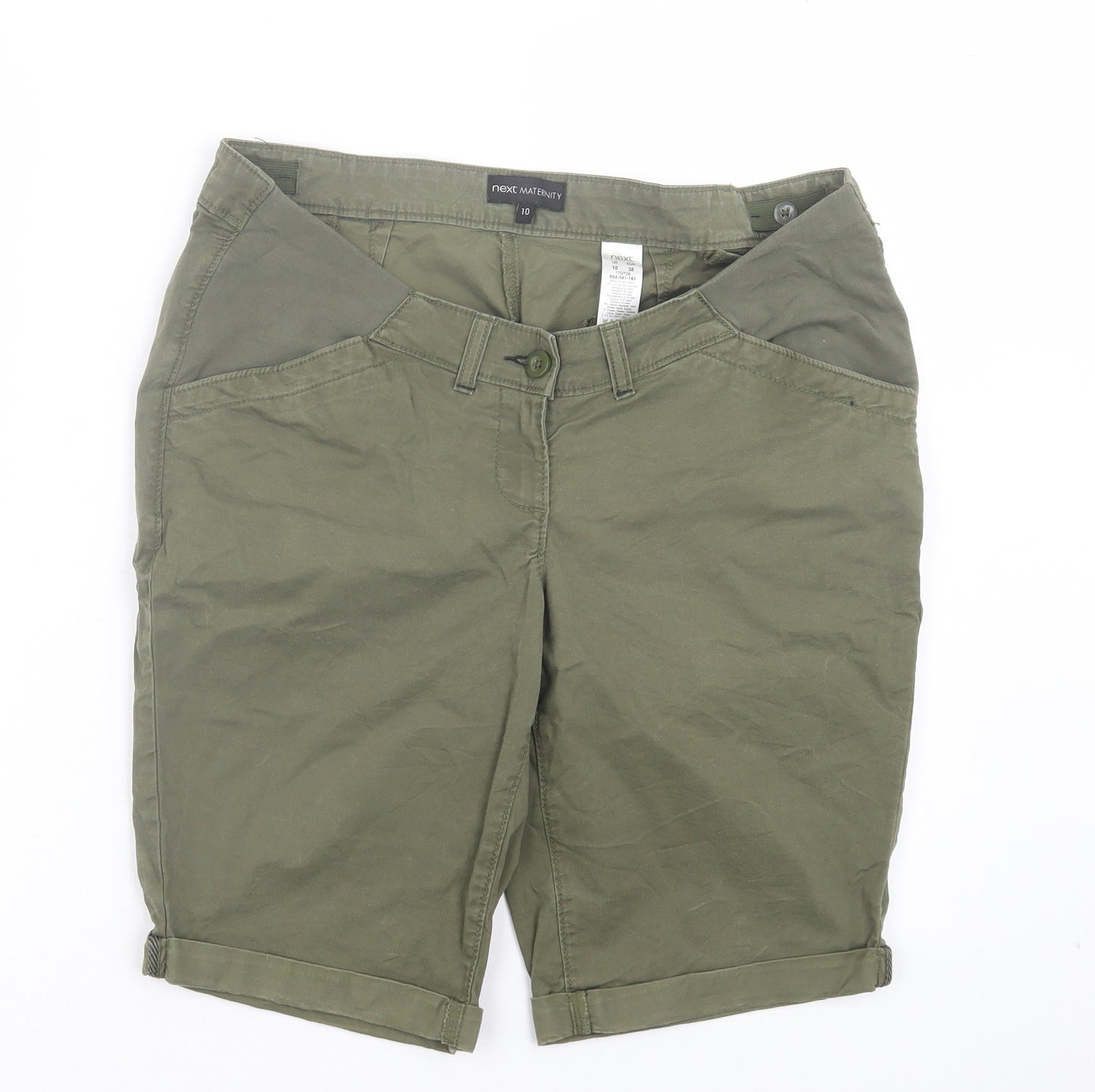 NEXT Womens Green Cotton Chino Shorts Size 10 L10 in Regular Button