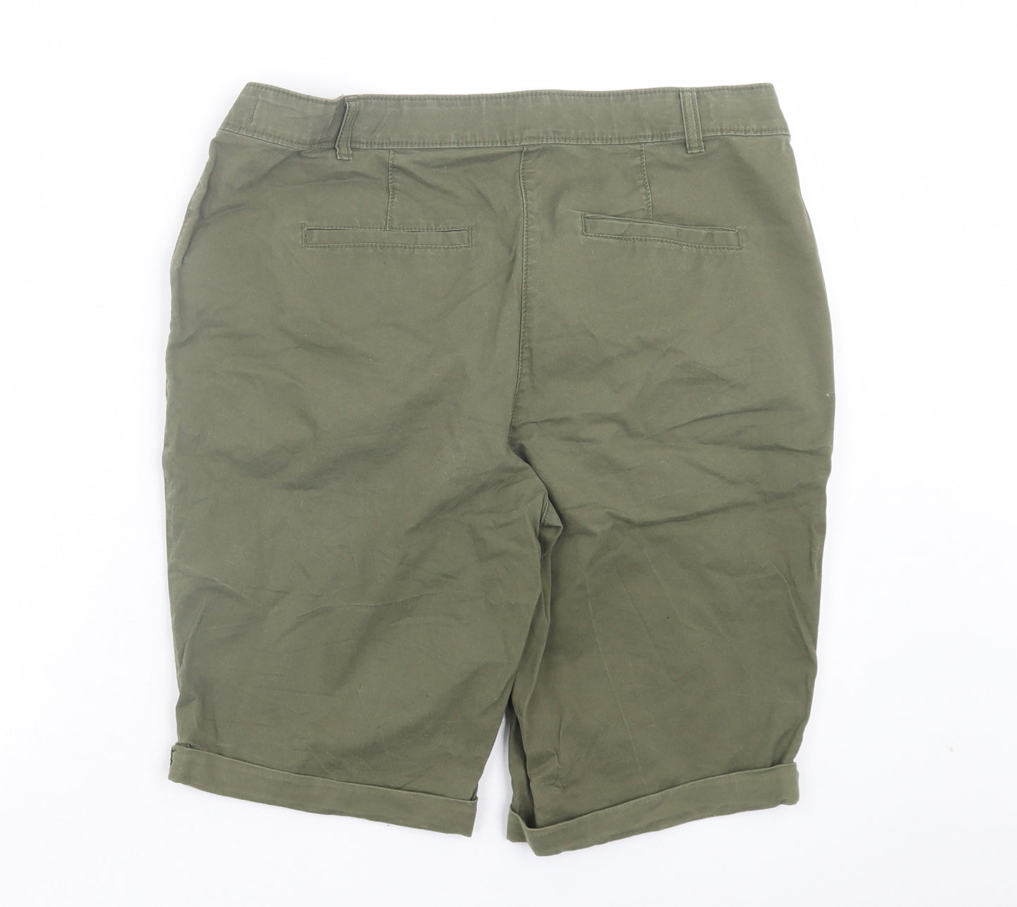 NEXT Womens Green Cotton Chino Shorts Size 10 L10 in Regular Button