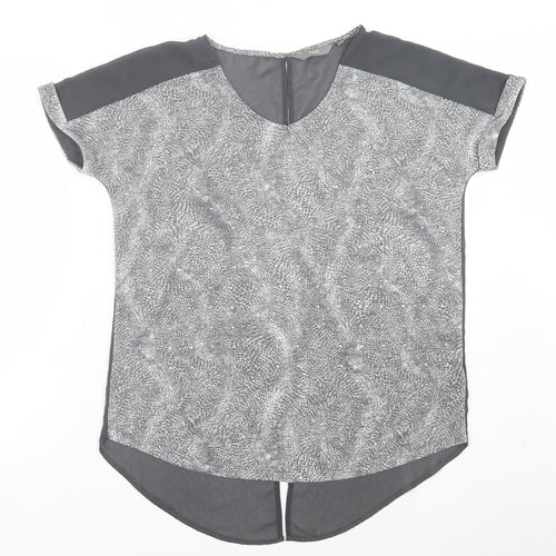 NEXT Womens Grey Animal Print Viscose Basic T-Shirt Size 10 Crew Neck - Open back