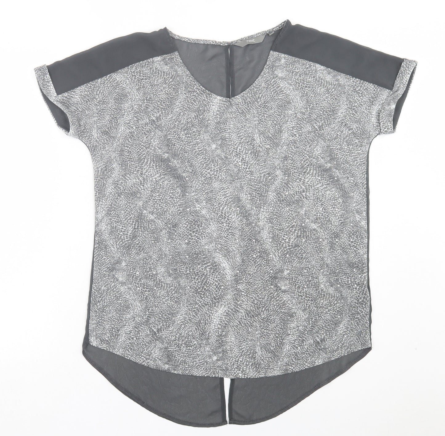NEXT Womens Grey Animal Print Viscose Basic T-Shirt Size 10 Crew Neck - Open back