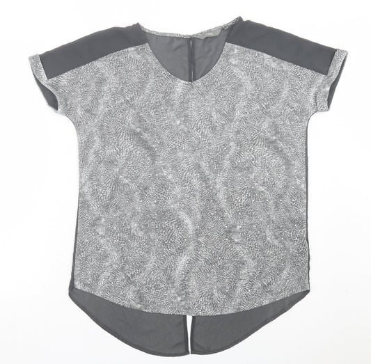 Front view of Next women’s grey animal print viscose basic t-shirt, size UK 10, crew neck - open back