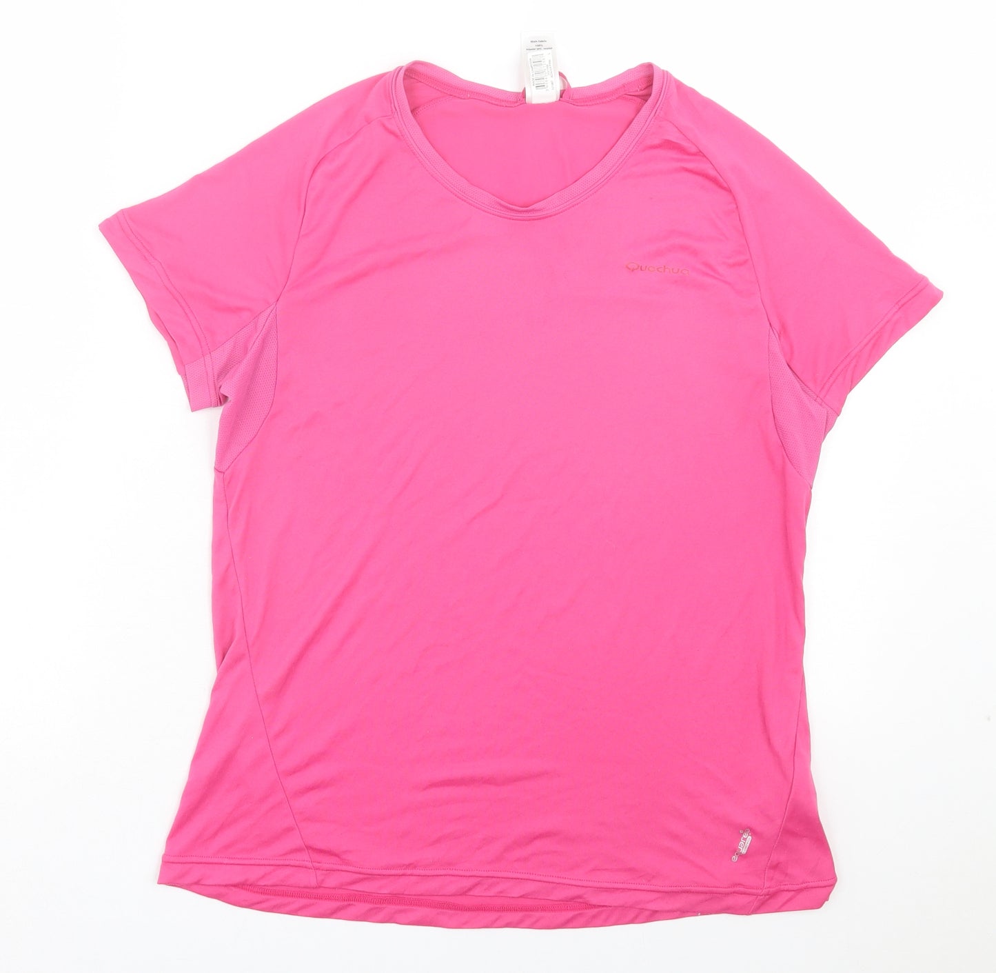 Quechua Womens Pink Polyester Basic T-Shirt Size L Crew Neck Pullover