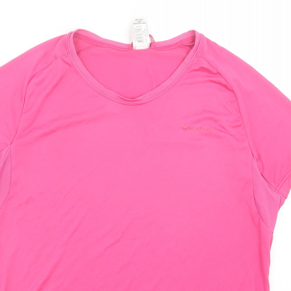 Quechua Womens Pink Polyester Basic T-Shirt Size L Crew Neck Pullover