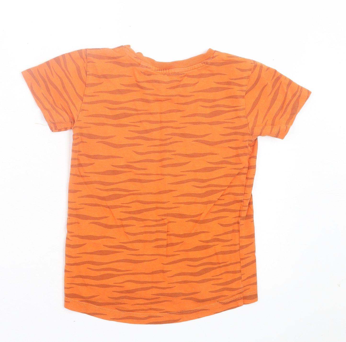 NEXT Boys Orange Animal Print Cotton Basic T-Shirt Size 2-3 Years Crew Neck Pullover - Tiger