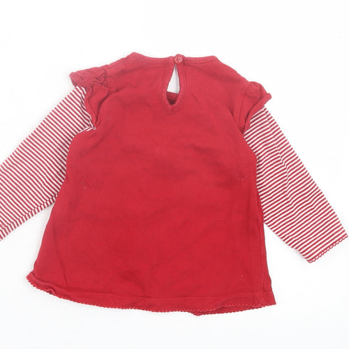 Marks and Spencer Girls Red Striped Cotton A-Line Size 6-9 Months Crew Neck Button
