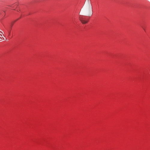 Marks and Spencer Girls Red Striped Cotton A-Line Size 6-9 Months Crew Neck Button
