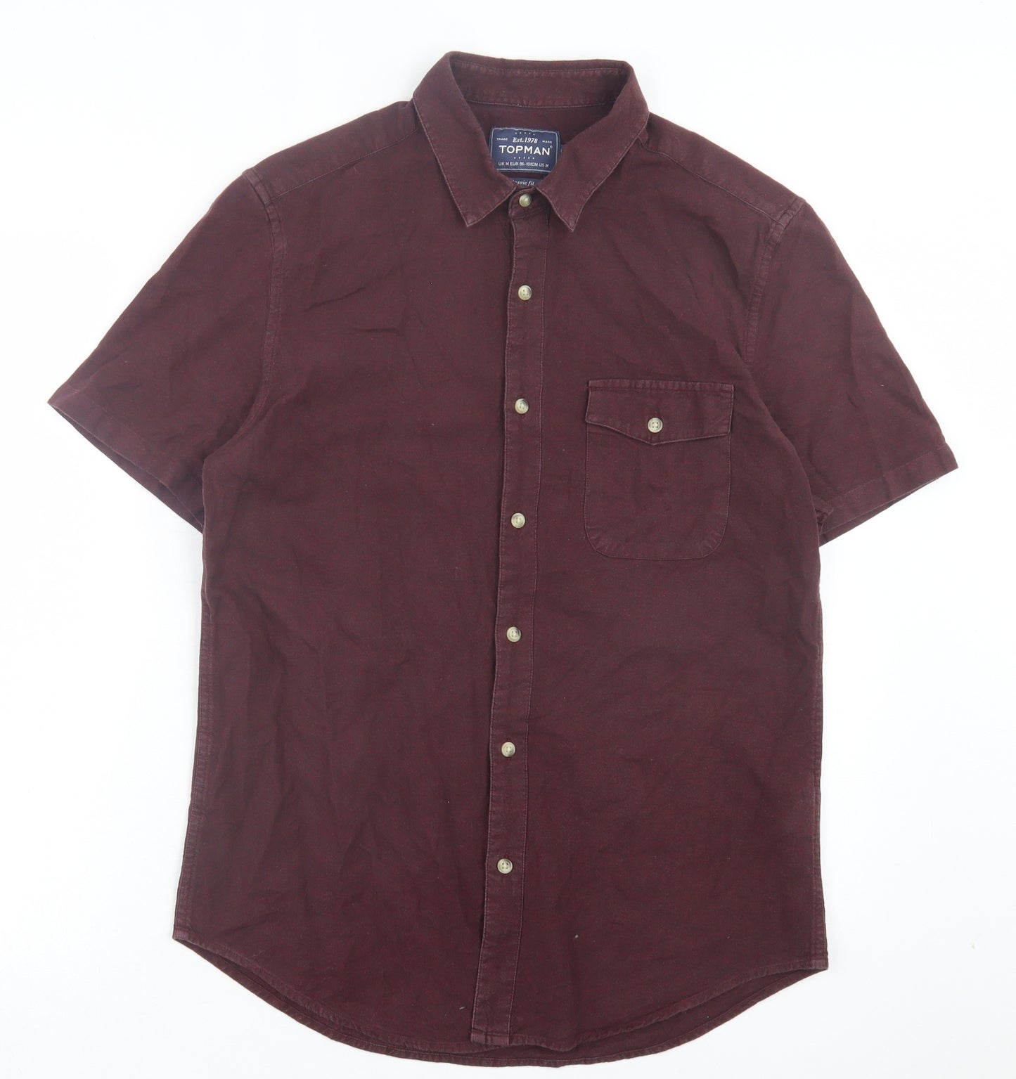 Topman Mens Purple Cotton Button-Up Size M Collared Button