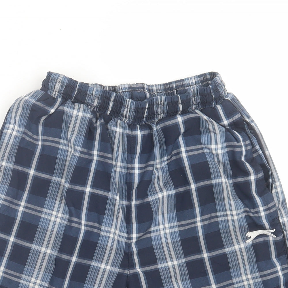 Slazenger Mens Blue Plaid Polyester Bermuda Shorts Size S L8 in Regular Tie