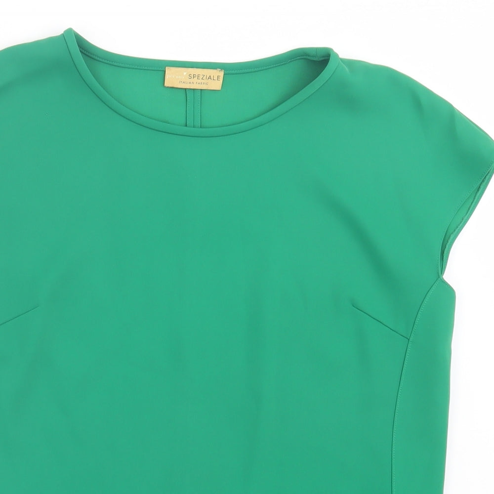 Per Una Womens Green Polyester Basic T-Shirt Size 10 Crew Neck