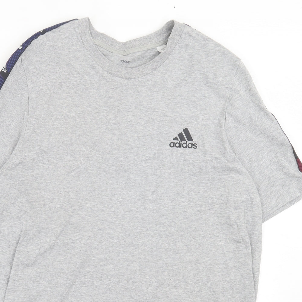 adidas Mens Grey Cotton T-Shirt Size L Crew Neck