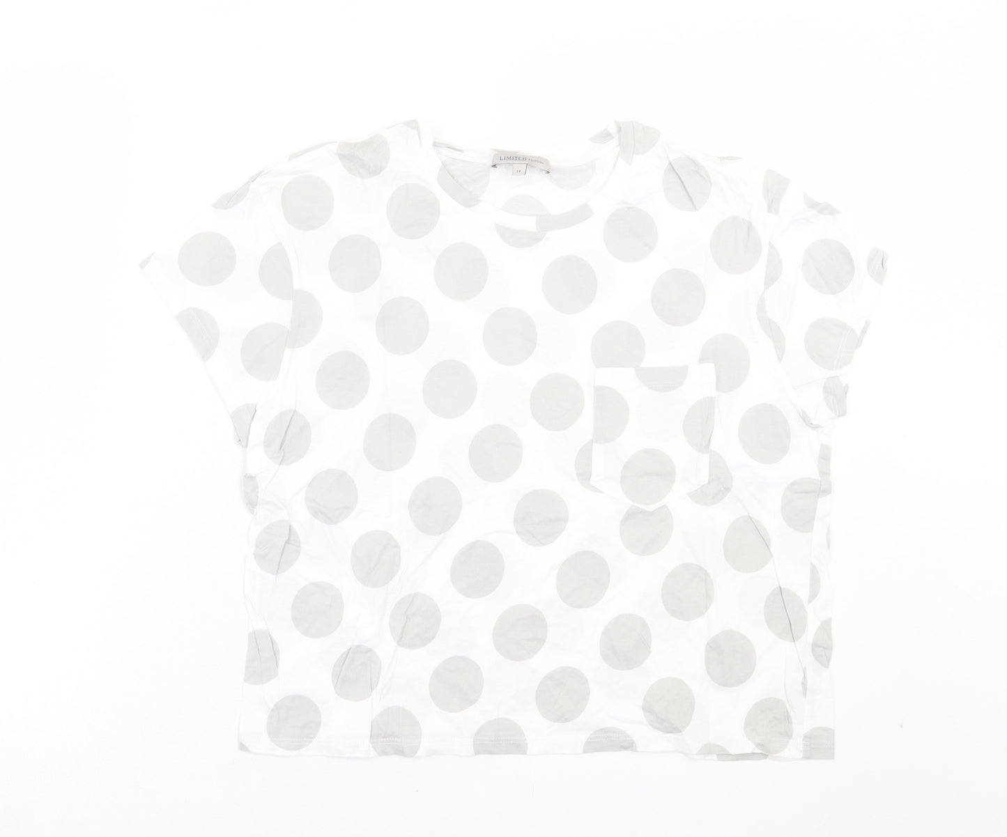 Marks and Spencer Womens White Polka Dot Cotton Basic T-Shirt Size 14 Crew Neck