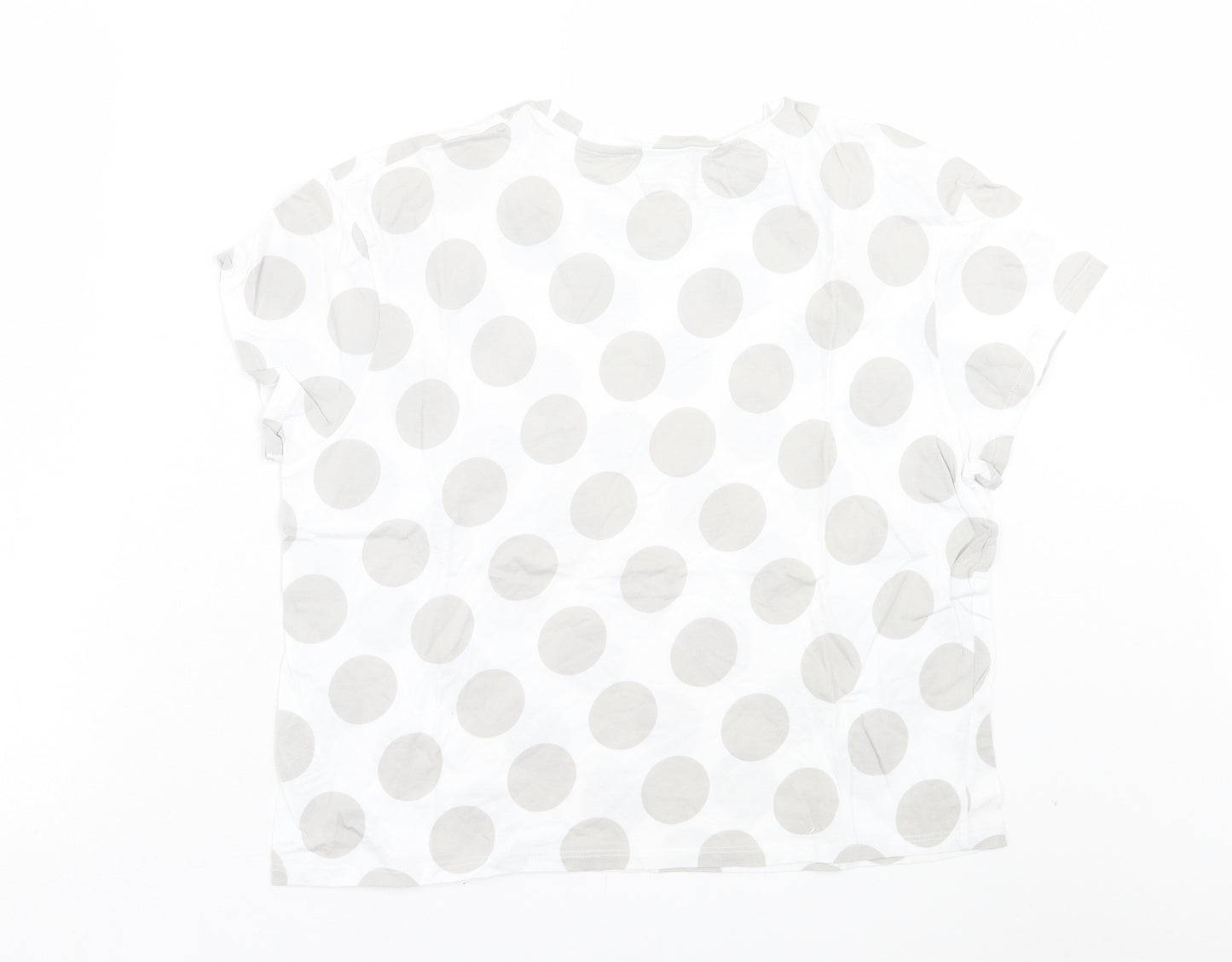 Marks and Spencer Womens White Polka Dot Cotton Basic T-Shirt Size 14 Crew Neck