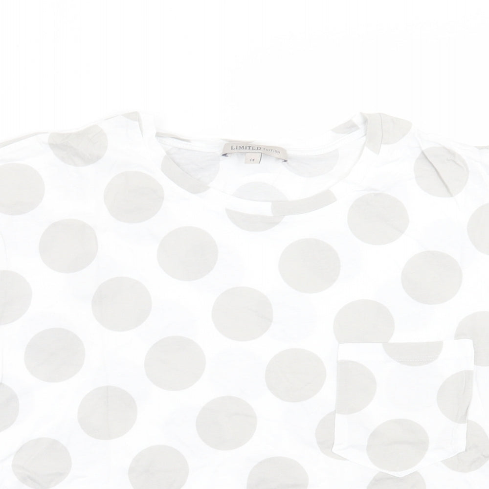 Marks and Spencer Womens White Polka Dot Cotton Basic T-Shirt Size 14 Crew Neck