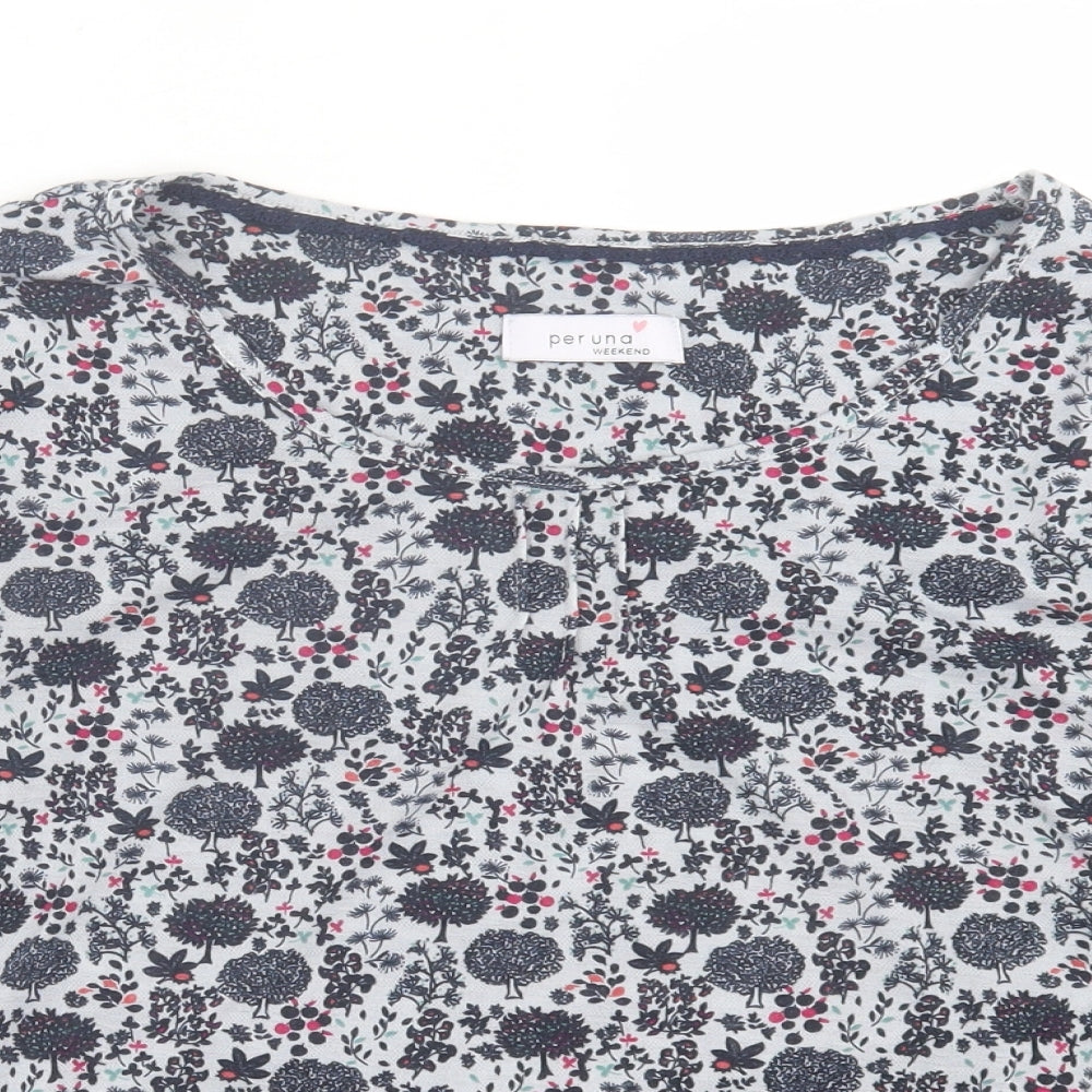 Per Una Womens Blue Geometric Polyester Basic T-Shirt Size 14 Crew Neck