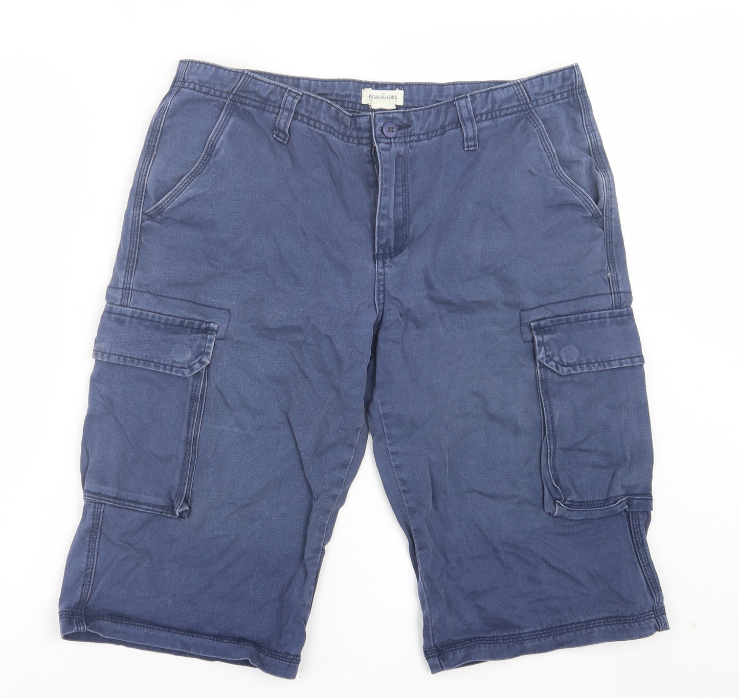 Wolf & York Mens Blue Cotton Cargo Shorts Size M L14 in Regular Button