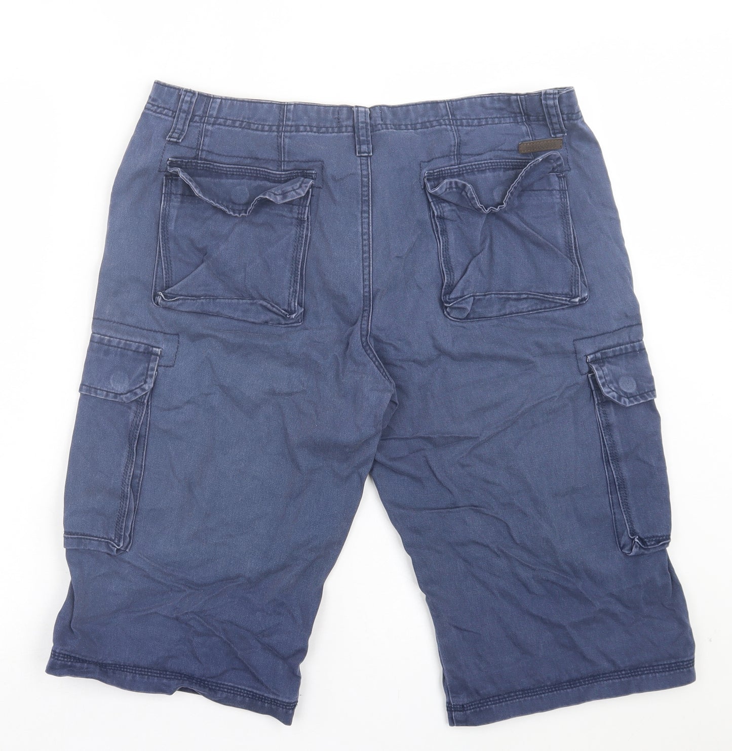 Wolf & York Mens Blue Cotton Cargo Shorts Size M L14 in Regular Button